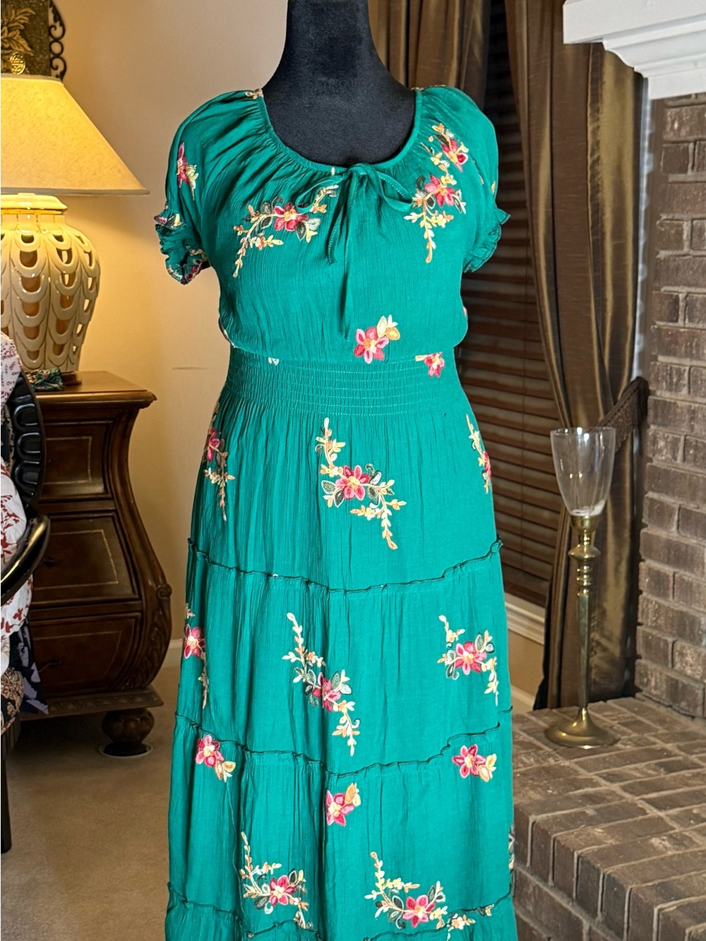 We Are Kindred Anthropologie Green Embroidered Boho Maxi Dress 2X
